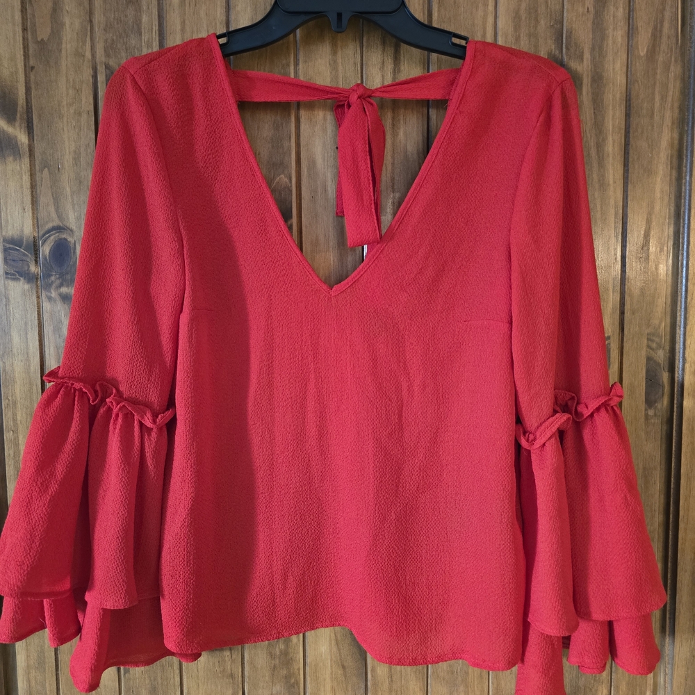 H&M Vibrant Red Blouse with Bell Sleeves